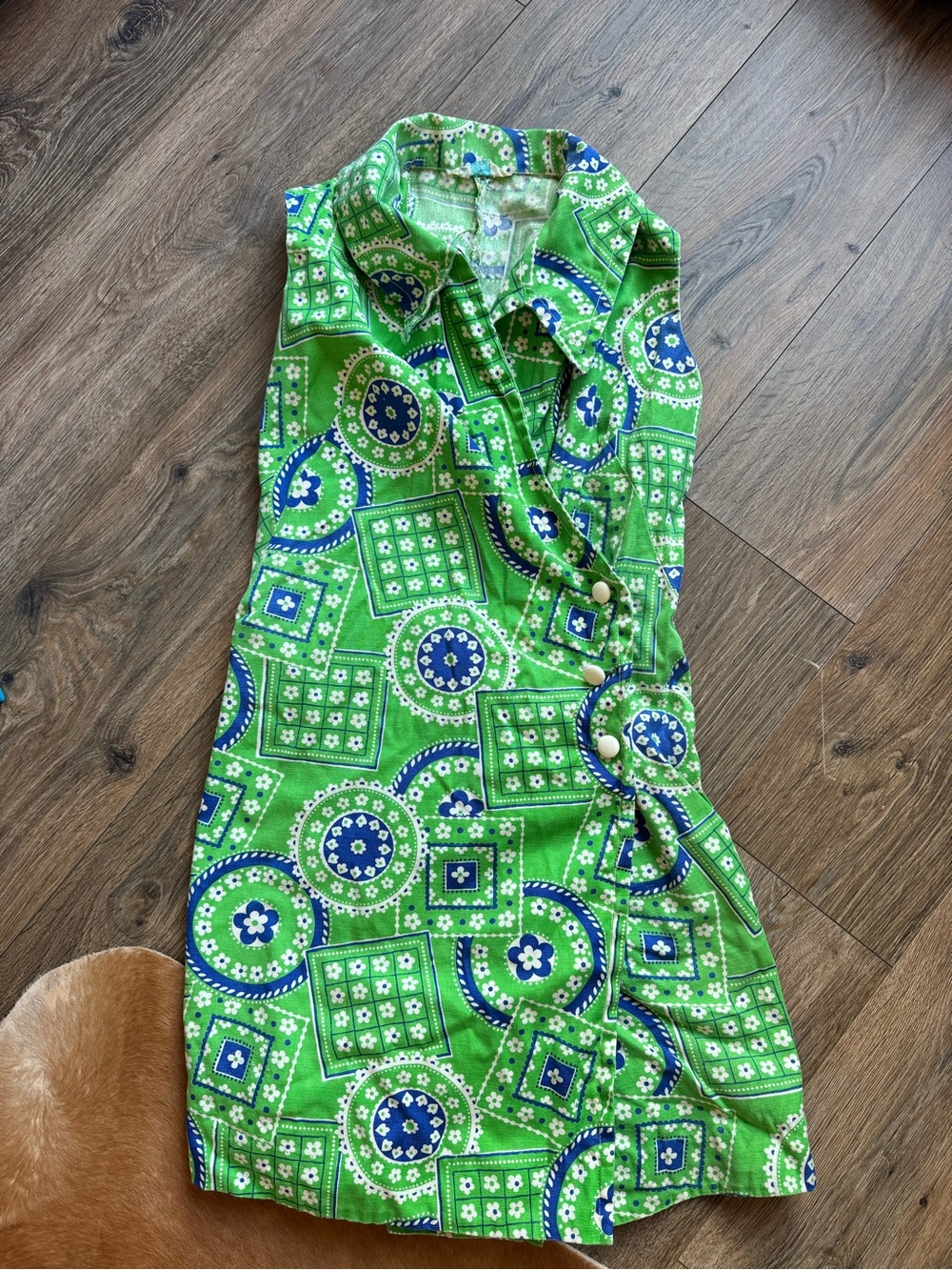 Vintage- Sears Green Patterned Button-Front Romper